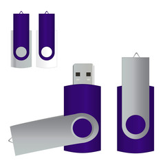 Vector portable USB Flash Drive isolated on white background violet color