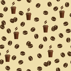 Obraz premium Tea or coffee cups seamless vector pattern with coffee beans or corns.