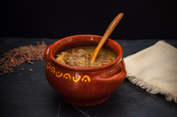 Lentils dishs cooked in a traditional way, typicall Spanish