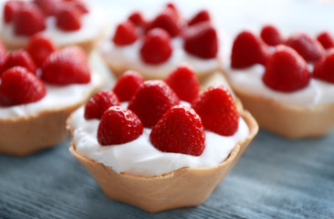 Delicious strawberry cakes, closeup