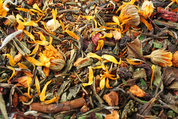 Assortment of dry tea, background