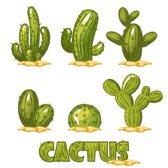 Mexican Cactus Set, funny set of comic mexican desert cactus plants in vector
