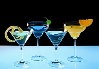 Different drinks on light table