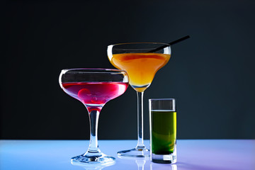 Different drinks on light table