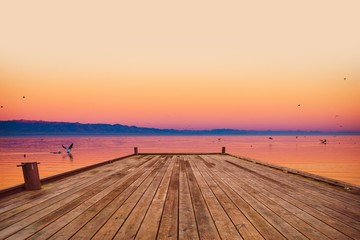 Fototapeta premium Scenic Sea Deck at Sunset