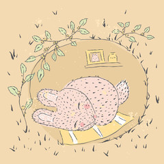  Cute rabbit vintage. Cute hand drawn illustration of baby card. suitable for printing on a t-shirt or sweatshirt, shirt design, print rabbit, sketch, Children's fashion shirt.