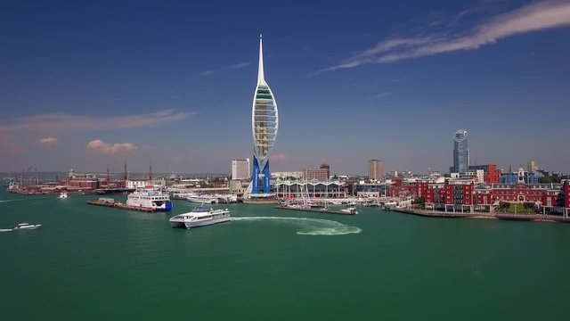 Portsmouth Harbour Showing Spinnaker Tower And Passenger Ferry