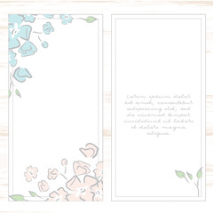 greeting card template floral background. Design stationery set in vector format. Wedding card or invitation, shabby chic