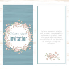 greeting card template floral background. Design stationery set in vector format. Wedding card or invitation, shabby chic