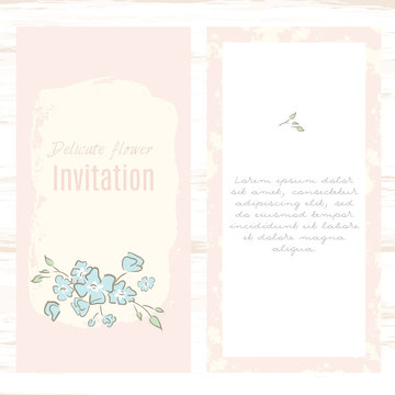 greeting card template floral background. Design stationery set in vector format. Wedding card or invitation, shabby chic