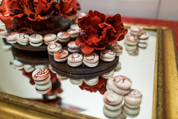 Old mirror tray full of originally painted macaroons