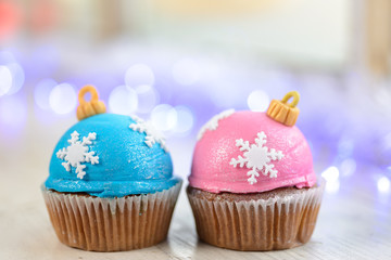 Christmas cupcakes on windowsill