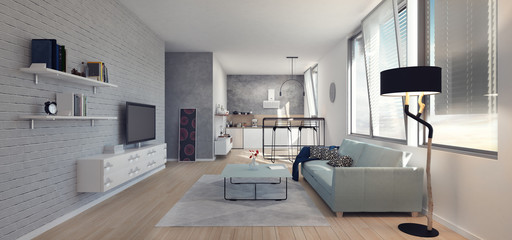 Apartment, living room, home 3d Render