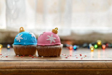 Christmas cupcakes on windowsill