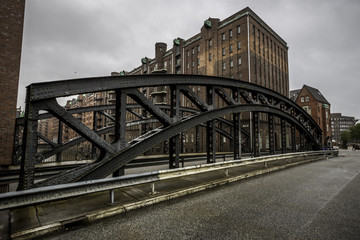 Bauwerke, Brücken und Kanäle in der Speicherstadt in Hamburg