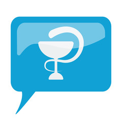 Blue speech bubble with white Medical  icon on white background