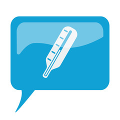 Blue speech bubble with white Thermometer icon on white backgrou