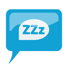 Blue speech bubble with white Sleep icon on white background