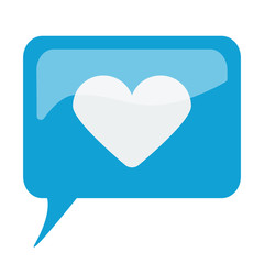 Blue speech bubble with white Heart icon on white background