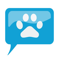 Blue speech bubble with white Paw Print icon on white background