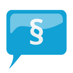 Blue speech bubble with white Paragraph icon on white background