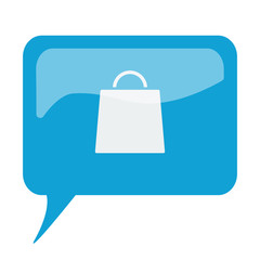 Blue speech bubble with white Shopping Bag icon on white backgro