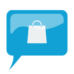 Blue speech bubble with white Shopping Bag icon on white backgro