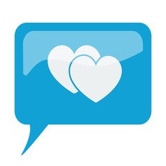 Blue speech bubble with white Love Sign icon on white background
