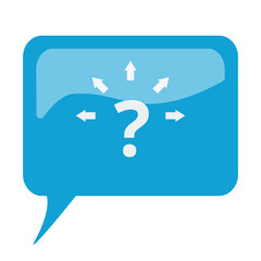 Blue speech bubble with white Question Mark Arrows icon on white