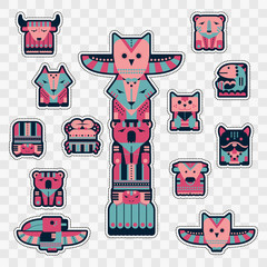 Set of Fashion patch badges with cute totems animals - obrazy, fototapety, plakaty