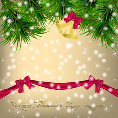 Christmas  Greeting card with Christmas tree and jingle bells