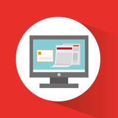 Computer and website icon. Office work supplies and objects theme. Colorful design. Vector illustration