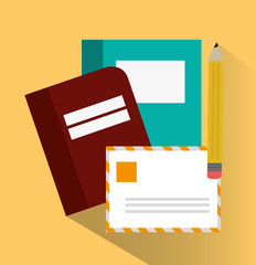 Books email and pencil  icon. Office work supplies and objects theme. Colorful design. Vector illustration