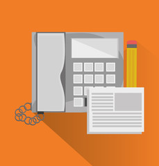 Phone document and pencil icon. Office work supplies and objects theme. Colorful design. Vector illustration