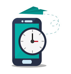 Obraz premium Smartphone and clock icon. Office work supplies and objects theme. Colorful design. Vector illustration