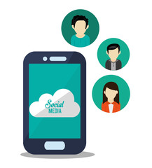 Woman man avatar and smartphone icon. Social media multimedia communcation and digital marketing theme. Colorful design. Vector illustration