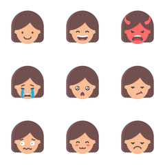 Set of emoji, stickers. Female characters