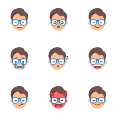 Set of emoji, stickers. Male characters