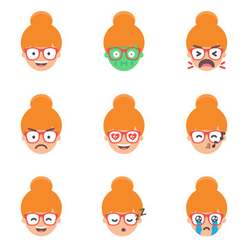 Set of emoji, stickers. Female characters