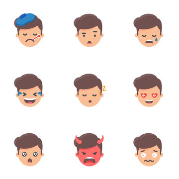 Set of emoji, stickers. Male characters