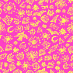 Seamless doodle pattern. Vector hand drawn pattern. Kids theme.  Great for package or fabric design. 