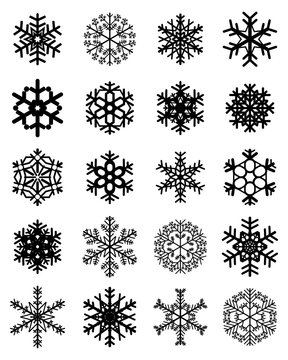 Set of different black snowflakes, illustration