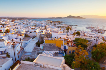 View of the old town of Naxos and its port from the catle. - obrazy, fototapety, plakaty