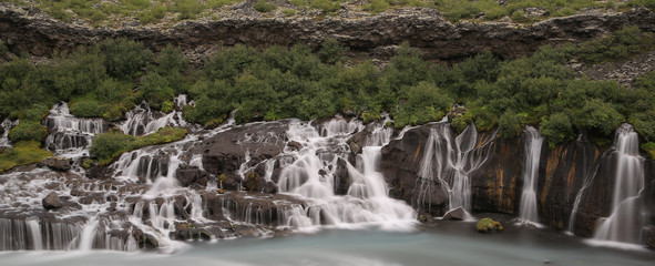 Hraunfossar or lava waterfall in Hvitá river 