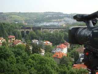 Praha Prag Prague Hlubocepy Barrandov film camera Sony train locomotive viaduct bridge