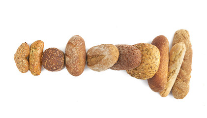 verschiedene Brotsorten nebeneinander, isoliert