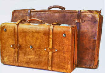 Two old leather suitcases
