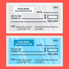 Vector bank checks set. Blank cheques. Flat design illustration