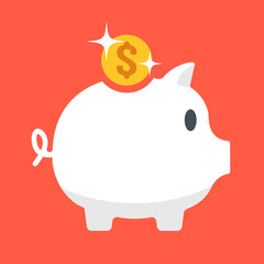 Vector piggy bank and shiny gold coin icon