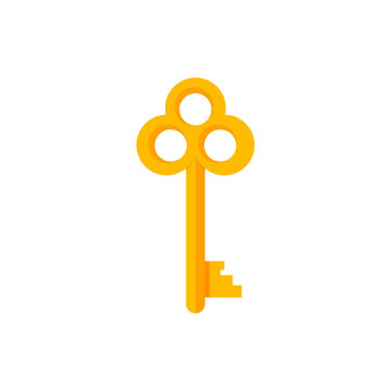 Vintage key vector illustration isolated on white background, cartoon retro golden key icon flat design